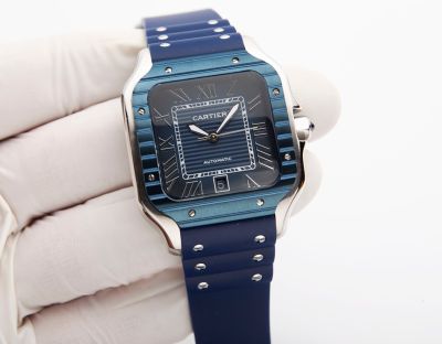 Cartier Santos 316L Steel 8215 Movement 47.5*39.8MM Blue Dial Blue Bezel Men Watch